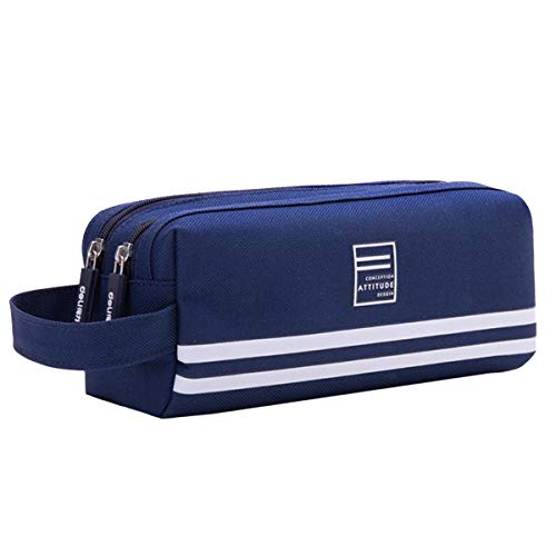 Estuche Escolar Gran Capacidad?KidsPark Estuches Escolars Juveniles 2 Cremalleras Portabolso Bolsa de Lápiz Niñas Niños Adolescentes Estudiantes, Azul Oscuro