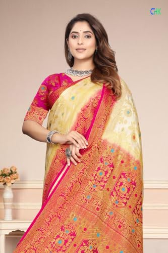 Image of Banarasi Art Silk Saree for Women with Floral Motifs & Dark Green Border for women