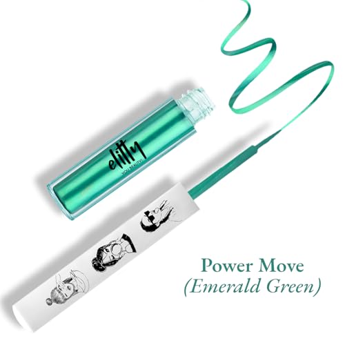 Image of Elitty Power Move | Emerald Green Coloured Intense Waterproof Liquid Eyeliner (Metallic Finished) | Lasts Upto 12hrs | Smudge Proof, Witch Hazel Infused, Quick Drying - 1ml