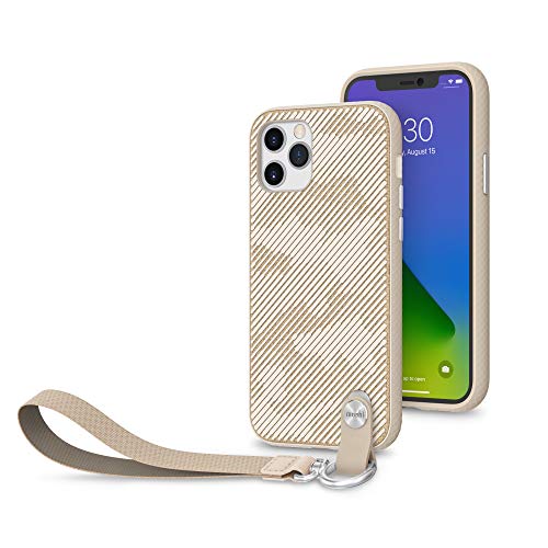 Moshi Altra Wrist Strap Case for iPhone 12/12 Pro, Detachable Quick-Release Strap, Non-Slip Frame, Responsive Button, Sahara Beige