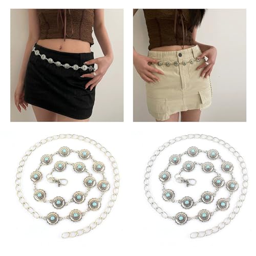 Women Alloy Waist Belt Ethnic Adjustable Waist Belt Women Dress Shirt Waist Belt With Carved Turquoise Buckle Waist Rop2