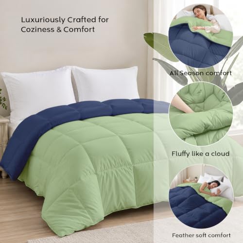 Image of AYKA Reversible Comforter 220 GSM Microfiber Reversible AC Comforter /Blanket for Winter /Quilt /Dohar /Duvets for King Size Blanket /Comforter Double Bed (Navyblue & Moss, 90 * 100)