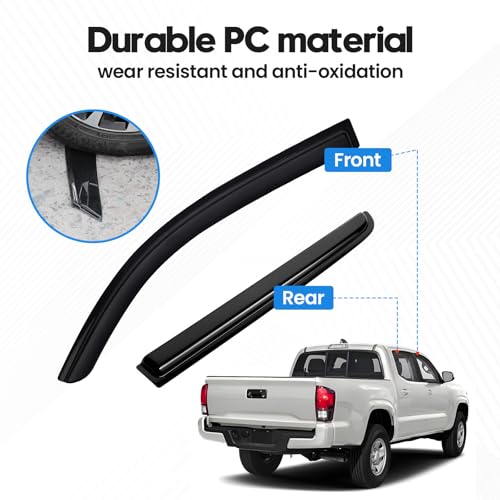 Image of Tacoma Rain Guard - Window Visors for Toyota Tacoma Double Cab 2016-2023, Out-Channel Side Window Rain Guards for Tacoma Accessories, 4PCS, Black, Car Accessories