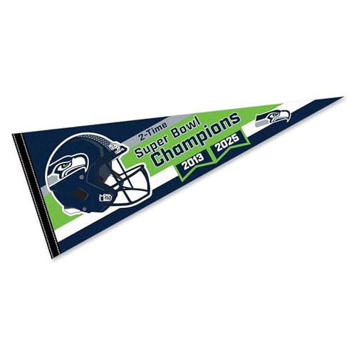 Seahawks Super Bowl LX and 2 Time Champions Full Size Large Pennant