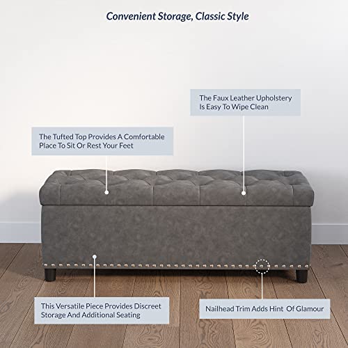 Image of BELLEZE Storage Ottoman, Tufted Ottoman with Close Hinge, Foot Rest for Living Room (Rustic Gray, 47 inch)