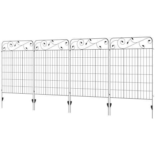 Outsunny Garden Fencing, 4PCs 11.5x3.6ft Outdoor Picket Fence Panels, Decorative Landscape Flower Bed Border Edging, Rustproof Metal Wire Animal Barrier, Black