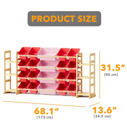 Image of SpaceAid Toy Storage Organizer with 6 Shelves and 20 Bins, Toy Organizers Storage Bookshelf, Kids Bin Shelf Toys Box Bookcase for Bedroom Playroom Organization Room Decor, Red and Pink