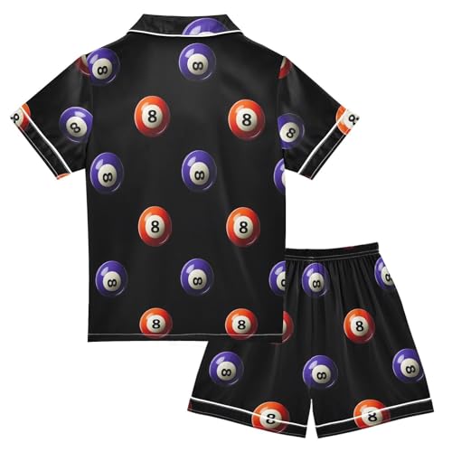ALAZA Billiard Black Satin Pajamas Set Short Sleeve Button Down Sleepwear Summer Pjs 2 Piece2