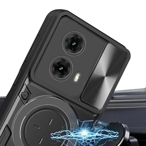 Image of Designerz hub iQOO 15 5G Back Case | Hybrid Case with 360 Degree Rotating Finger Ring Holder + Slider Shutter Camera Protection Case for iQOO 15 5G- Black