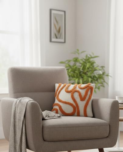 Image of Furnistitchs Premium Decorative Throw Cushion Pillow Cover Boho Home Decor - Living Room Bedroom Couch Sofa Cushion Covers 16 inch x 16 inch (2, Orange Zigzag)