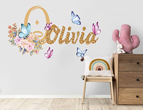 Vinilo decorativo personalizado con brillo flores y mariposas miniatura 4