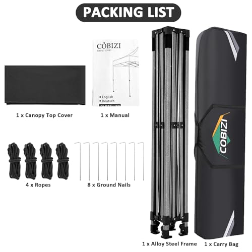 Image of COBIZI 10x15 Pop Up Canopy Tent,Heavy Duty Canopy(Black Gray No Sidewalls)