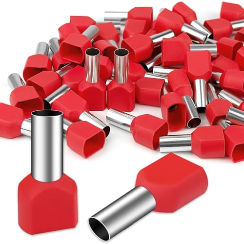 Lot de 50 embouts de câble doubles - 10 mm² de long - 14 mm de long - Manchons de câble en PVC partiellement isolés en cuivre étamé