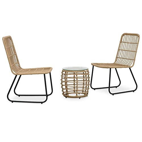 Xichuzi Set Mesa y sillas de jardín 3 pzas, Conjunto Mesa Y Sillas Terraza, Muebles para Jardin Y Terraza, Conjunto Muebles Exterior Terraza, ratán sintético Color Roble