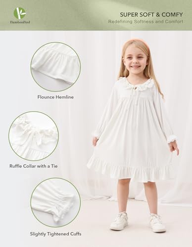 Toddler Girls Long Sleeve Nightgown Cute Ruffle Girl Sleepshirt Viscose from Bamboo Princess Sleepwear Pajamas2