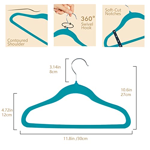 Atzjoy Kids Hangers 100 Pcs Non-Slip Velvet Clothes Hangers With Swivel Hook Durable For Kids Coats, Suit, Shirt Dress, Pants & Dress Clothes(100 Pack, Blue) #TOP1