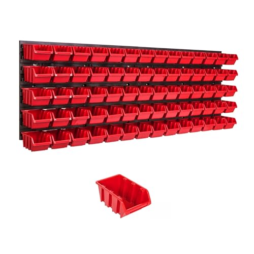 Lagersystem Wandregal 1152 x 390 mm , 70 stck. Box , Stapelboxen Schüttenregal Sichtlagerkästen , Extra Starke Wandplatten , Regal Erweiterbar , Werkstattregal Lagerregal Werkstattwandregal Steckregal