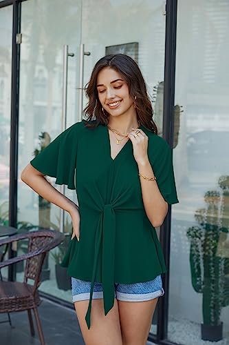 Image of GRACE KARIN Women's Elegant V-Neck Tie Waist Flowy Peplum Shirt Tops