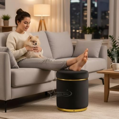 Image of Ottoman Stool for the Living Room Ottoman Pouffes for Sitting, Puffy Stool for Living Room Dressing Table Stool Black