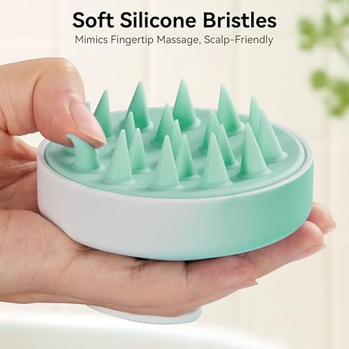 Image of HEETA Scalp Massager Hair Growth, Soft Silicone Scalp Scrubber Shampoo Brush for Exfoliation, Dandruff Removal Head Massage Stress Relax, Wet & Dry Use for Thick Thin Curly Hair Care, Gradient Green