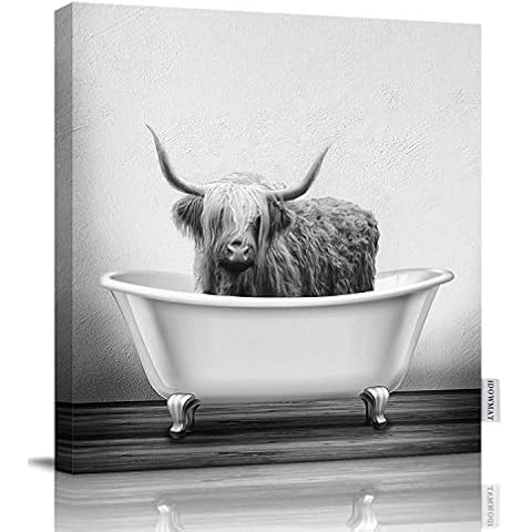 Wall Art Prints for Bedroom Living Room Kitchen | Cow in the Bathtub | 16x16 Inch Canvas Print Wall Painting, Home Decor Giclee Artwork with Wood Frame, Easy to Hang Cover