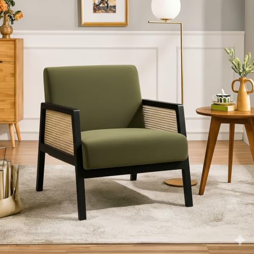 Image of Sheesham Wood Arm Chair with Cushion || Cane Chairs for Balcony || Wooden Armrest Chair Garden Chairs Outdoor || Dining Chair for Living Room Furniture Modern Accent Chair Walnut Finish
