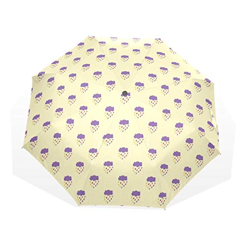 Preisvergleich Produktbild LASINSU Regenschirm,Bunte Regentropfen mit abstraktem Wolkenmuster auf beige Hintergrund Wetter ThemaFaltbar Kompakt Sonnenschirm UV Schutz Winddicht Regenschirm