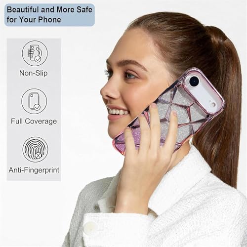 Image of VONZEE Gradient Glitter Back Cover Case Compatible with iPhone 17 Air, Luxury Electroplated 3D Cube, Diamond Bling Shiny Soft TPU Clear Shockproof Women Girls Protective Phone Cover (Rose Gold)