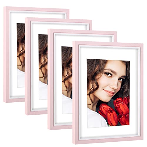 Image of LBECUA 8x10 Picture Frame Set of 4, Pink Picture Frames Display Photo 8x10 without Mat or 5x7 with Mat, Horizontal and Vertical for Wall and Tabletop