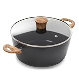 Blackmoor Marmite de 24 cm avec couvercle en verre trempé/revêtement céramique anti-adhérent avec poignée effet bois, sans PFAS, compatible avec tous types de plaques/Sherwood Classic 65299