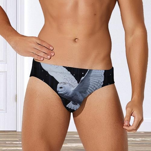 White Snowy Owl Men's Swimming Trunks Briefs Beach Swimwear Low Rise Bikini Swimsuit Print Bathing Suit4