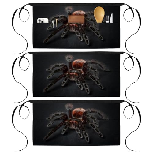 Demi-tablier pour cuisine et pâtisserie à motif tarentule lot de 3 avec poches de rangement