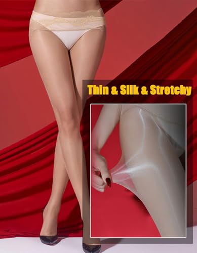 Image of HTRUIYA Women's Seamless Pantyhose Matte Silk Lace Tights Ultra Thin Sheer High Waist Stockings