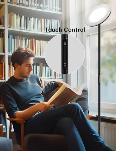 modern led floor lamp - remote amp touch control 40w2400lm sky torchiere standing lamp fully dimmable 3 color temperatures ideal for living room amp bedroom easy to assemble