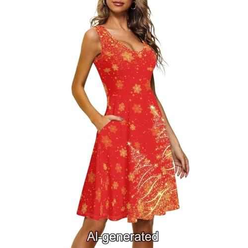 Image of Dreaweet Casual Sleeveless Dresses for Women Girls, Round Neck Tank Dresses with Pockets Summer Sundress Size XS-4XL
