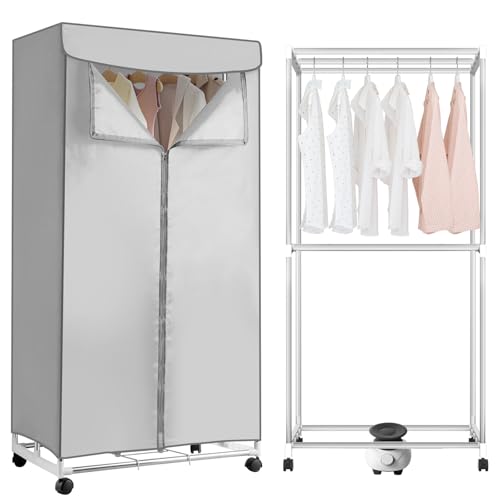 LONENESSL Electric Clothes Dryer, 1000W Heat Pump Dryer with Timer, Portable 60inch Airer Drying Wardrobe, Double Layer Electric Dryer Rack for Home & Apartments (Grey)