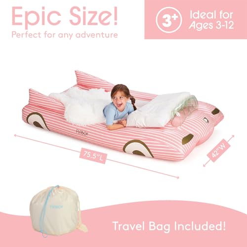 FUNBOY Kids Pink Inflatable Travel Bed & Mattress. Perfect for Sleepovers. Includes Carrying Case Storage Bag, Twin by FUNBOY - Used condition - Image 4