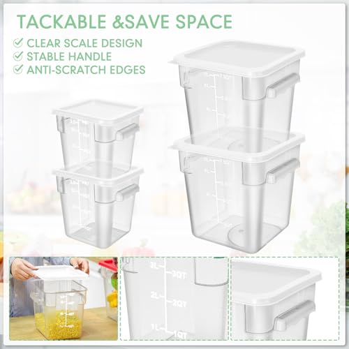 Image of Lallisa 4 Pcs 8qt & 4qt Clear Food Storage Containers with Lids Handles and Scales, Stackable Plastic Square Food Storage Containers for Dough Proofing Baking Kitchen Restaurant(White)