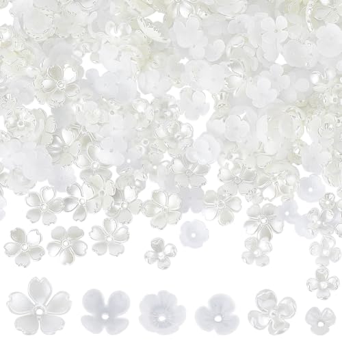 SUNNYCLUE 1 Box 600Pcs White Flower Bead Clear Flower Spacer Beads Plastic Tulip Flowers Lily Petal Bead caps Acrylic Floral End capss Loose Beads Assortments for Jewelry Making Supplies DIY Bracelets