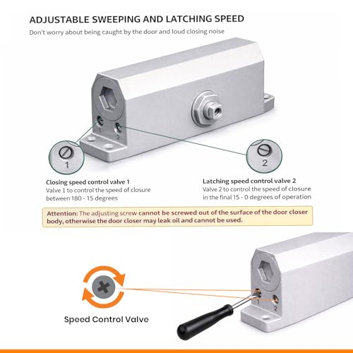 Image of VOLO Automatic Hydraulic Door Closer - Premium Heavy Duty Aluminium Body, Double Speed Adjustable, 45-50kg Load Capacity, for Home, Office & Commercial Doors (Silver, No Oil Leakage)