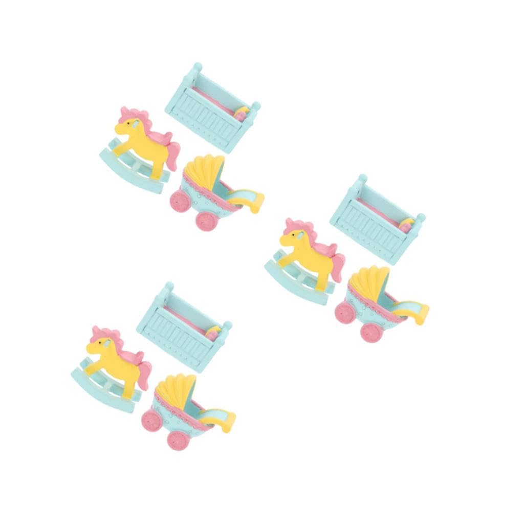 Ciieeo 9stücke Teiliges Cartoon Cake Topper Niedliche Dekoration Für Kuchen Für Feierlichkeiten Wohnaccessoire Babybett Holzpferd Kinderwagen