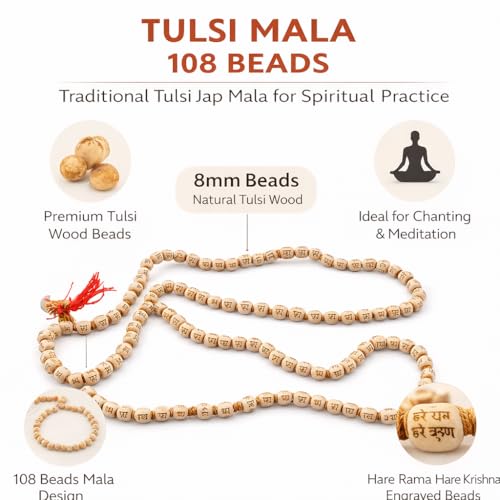 Image of Japamala 108 Beads Original | Tulsi Mala Original | Jap Mala 108 Beads | Tulasi Mala 108 Beads | Hare Rama Hare Krishna Engraved