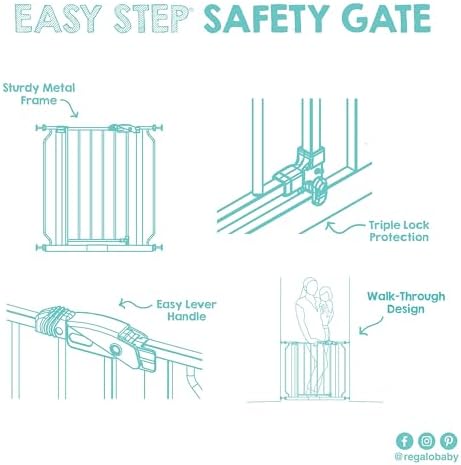 Regalo Safety 29-38.5" Baby Gate for Doorways & Bottom of Stairs, Pressure Mounted Baby Gate with Door for Babies, Toddlers & Pets, Tested & Safe for 30 Years, American Designed, American Owned, White — view 7