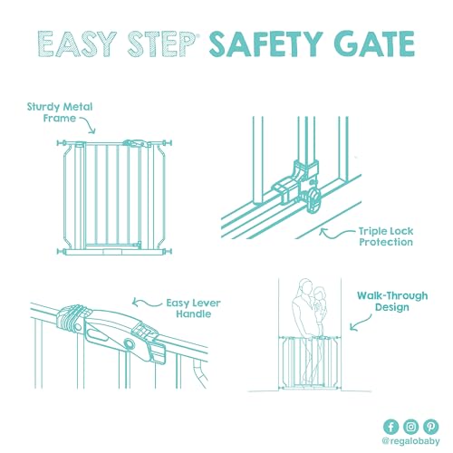 Regalo Easy Step 38.5-Inch (97.75cm) Extra Wide Baby Gate, Award Winning Brand, Includes 6-Inch (15.25cm) Extension Kit, 4 Pack Pressure Mount Kit and 4 Pack Wall Mount Kit by Regalo - Image 8