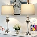 28.75"Silver Table Lamps Set of 2, 3 Way Touch Control Living Room Lamps with USB A+C Ports & Outlets , Modern Bedside Lamps, Elegant Metal Nightstand Lamps for Bedroom Office End Table Decoration