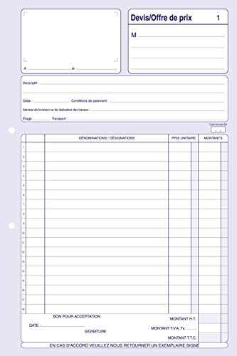 Carnet devis A4 autocopiant 50 feuillets dupli pour la facturation des artisans