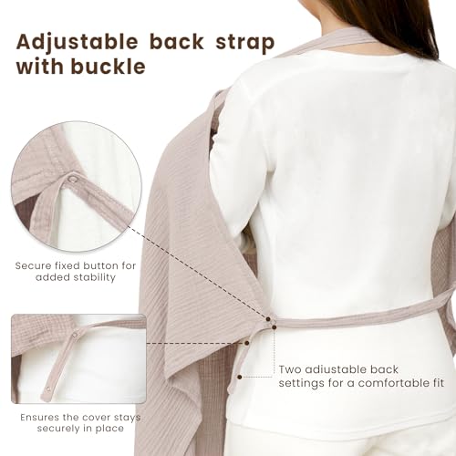 Konssy Muslin Nursing Cover for Baby Breastfeeding, Breathable 100% Cotton Breastfeeding Cover with Rigid Hoop for Mother Nursing Apron, Multi-use Carseat Canopy (Taupe)
