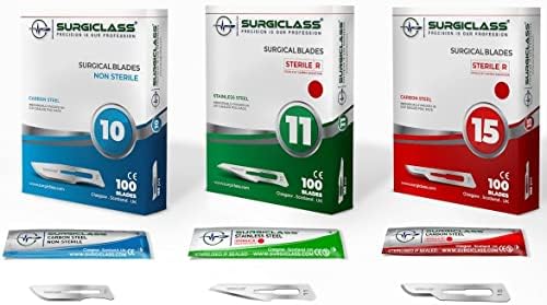 Surgical Scalpel Surgical Blades # 11 Stainless Steel Sterile Pack of 20 and Handle No 3 Perfect for Wood Art, Surgical, Sculpting, Repairs, Lab Anatomy, Sign, Card Making Lab Training SURGIGR11-20