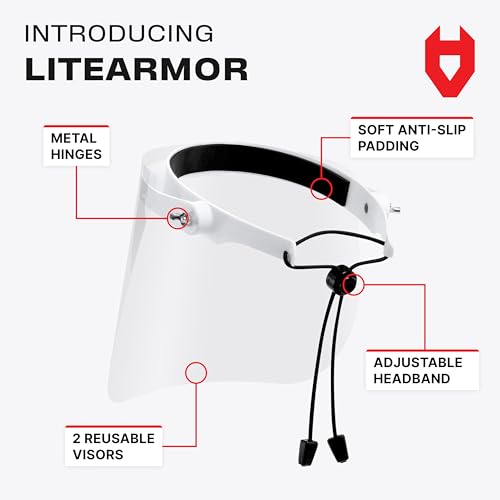 NoCry Protective Face Shield Mask with Adjustable Headband and 2 Reusable Plastic Visors — Flip-Up Design with Durable Metal Hinges — Anti-Slip Forehead Padding — Fits Over Glasses