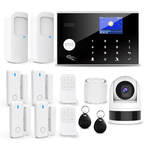 TUGARD Wireless Home Alarm System,13pcs gsm SMS 2G WiFi Completo Sistema de Alarma Antirrobo, Alarma de Sirena con PIR,Sensor de Ventana Puerta,Cámara,Control Remoto Apartamento,Garaje